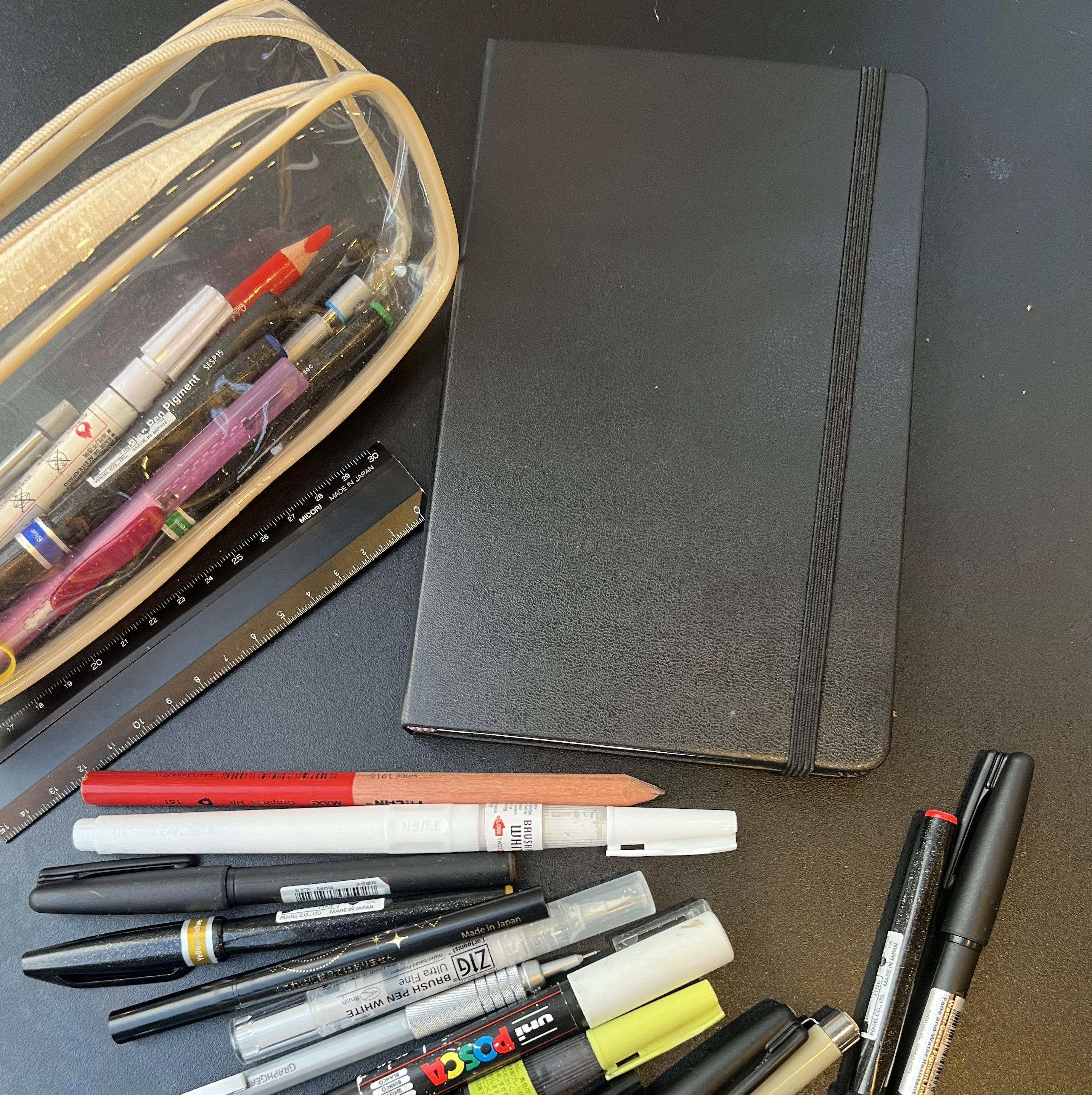 Loose sketchbook spread with spontaneous ink lines