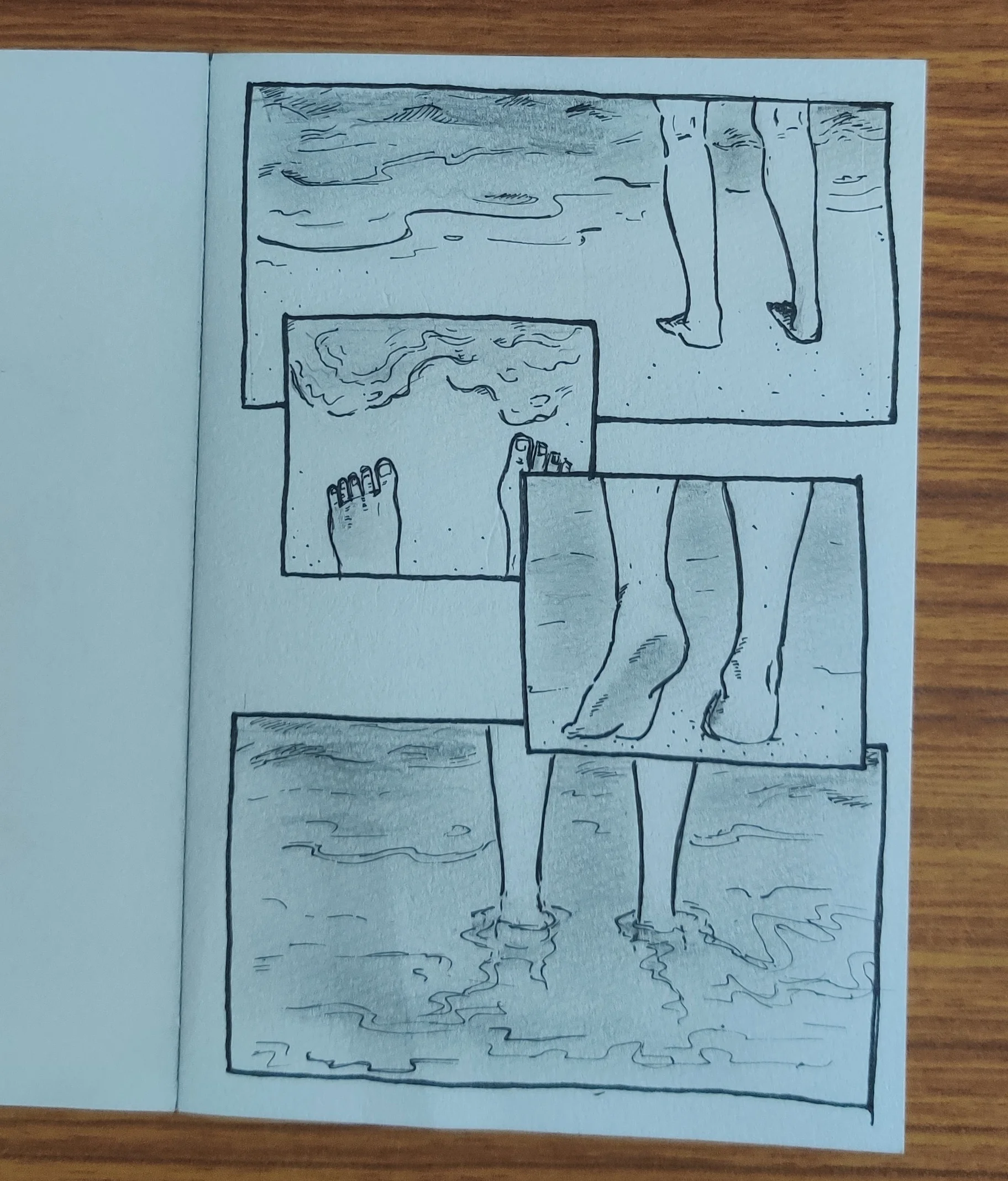 Sequential art page draft with inked panels